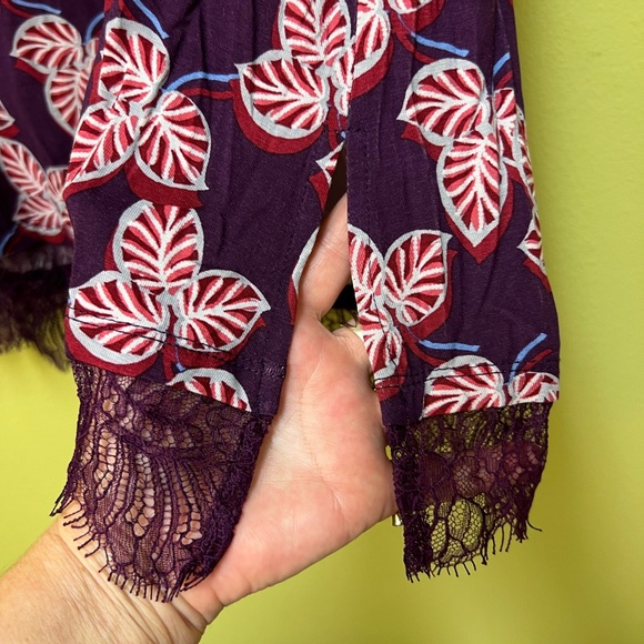 LOGO by Lori Goldstein Purple Leaf Print Blouse - Picture 6 of 9